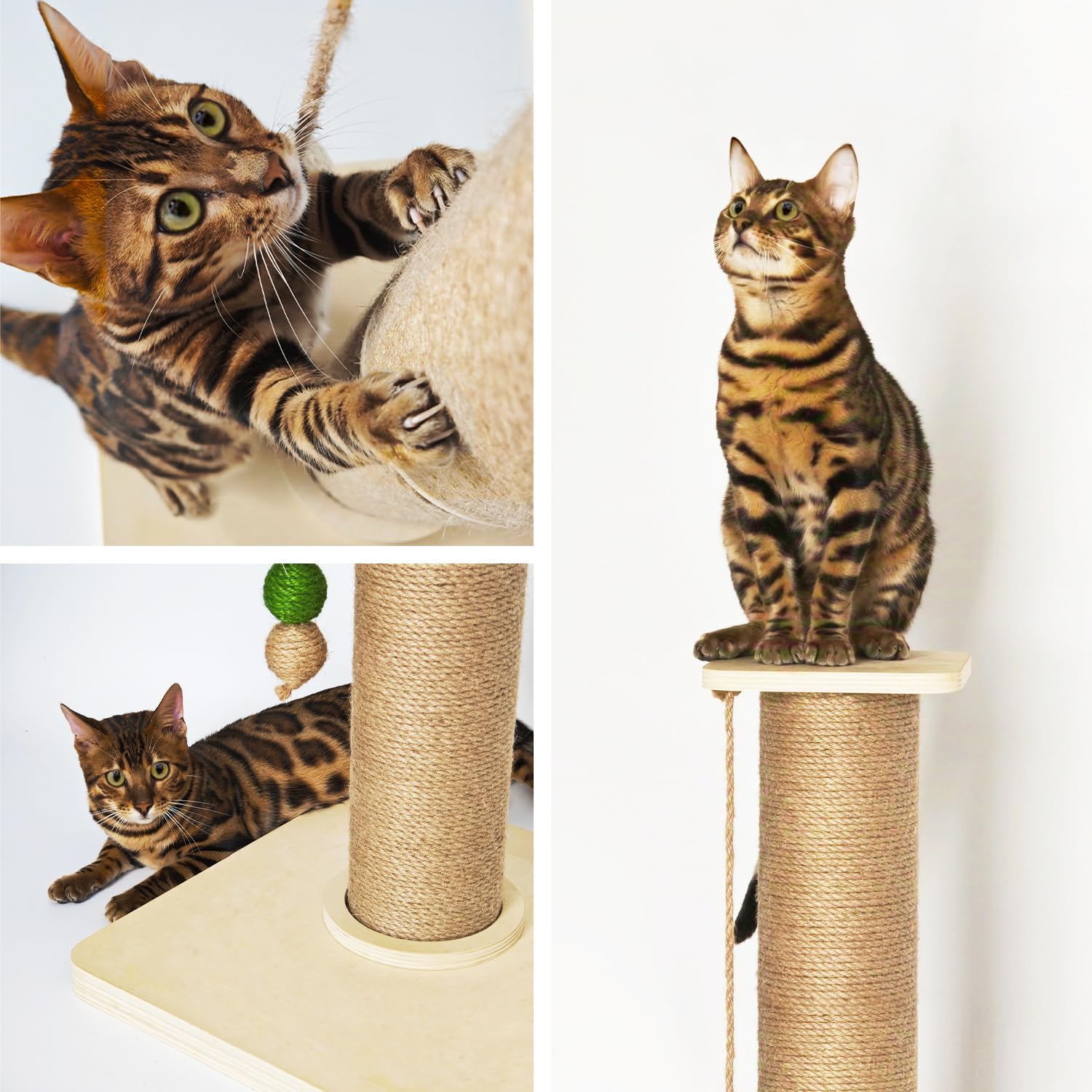 TINYBEAST Wooden Cat Scratching Post, Sturdy 35'' Tall Natural Sisal Cat Scratcher with Thick Solid Wood Base for Adult Cats Indoor, Jumbo Durable Stable Cat Scratcher Tower - Image 7