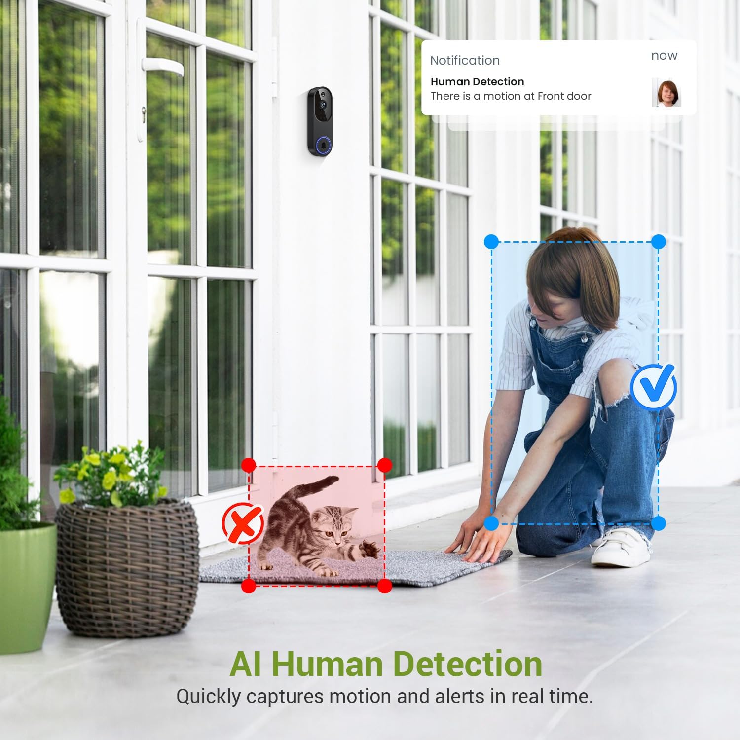 Lunelyx 1080P Wireless Video Doorbell Camera, Outdoor Surveillance Cameras, FHD Live View, Cloud Storage, AI Human Detection, Instant Alert, Night Vision, Two Way Audio, 2.4G WiFi Only - Image 3