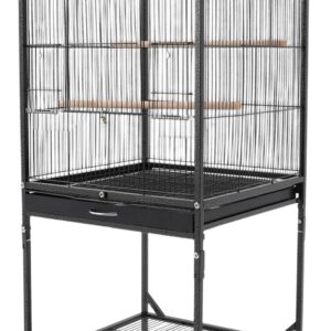 Extra Large Bird Cage, 49Inch Wrought Iron Bird Cage 360° Full Hollow Design with Universal Wheels for Parakeets Canaries Cockatiels Lovebirds 18.11×18.11×49.21 Inch (Black)