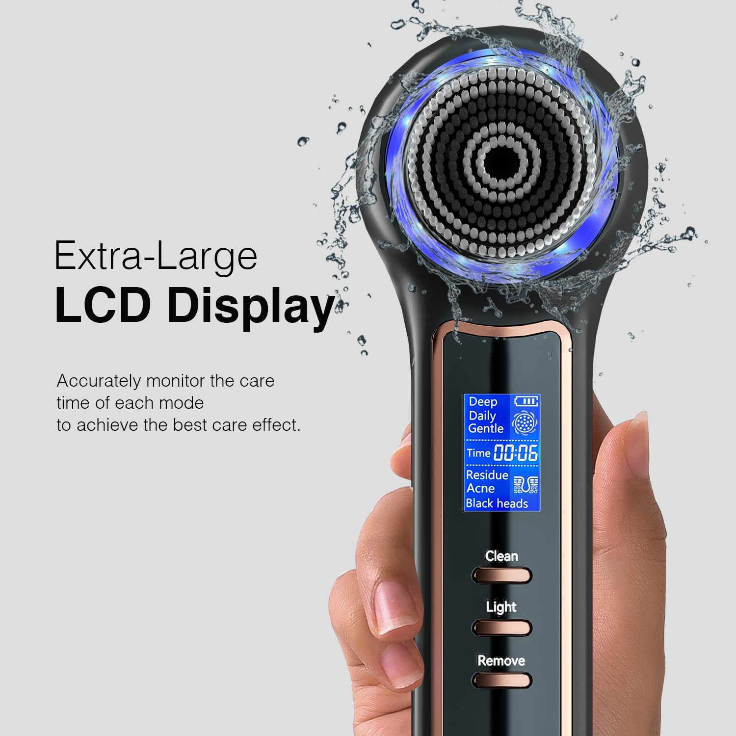 UMICKOO Electric Facial Cleansing Brush with LCD Screen, 3-in-1 Face Scrubber & Optional Blackhead Remover, Rechargeable, IPX7 Waterproof, Gentle Daily & Deep Cleaning for All Skin Types - Image 2