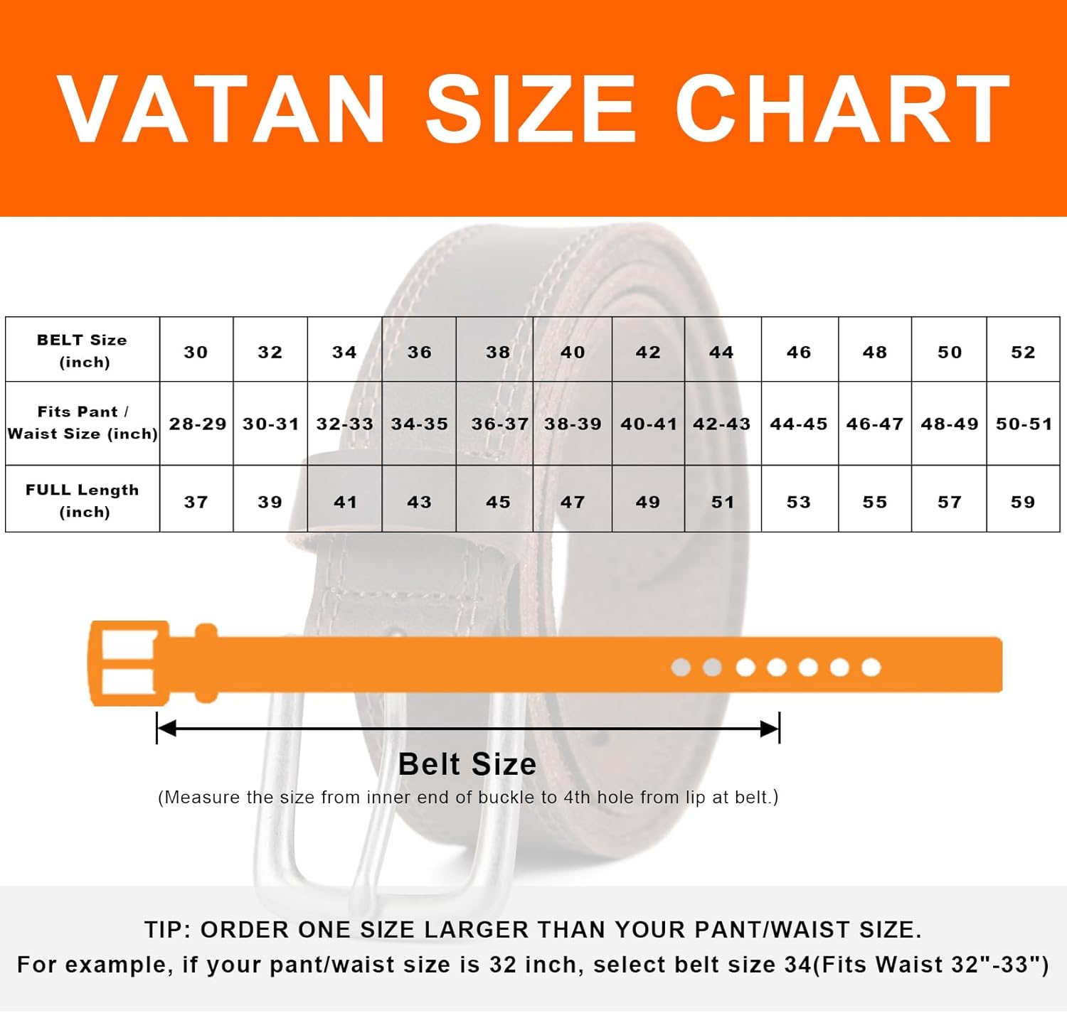 VATAN Men's Full Grain Leather Casual Every Day Jeans Belts, Handmade Men Leather Belt with Gift Box - Image 4