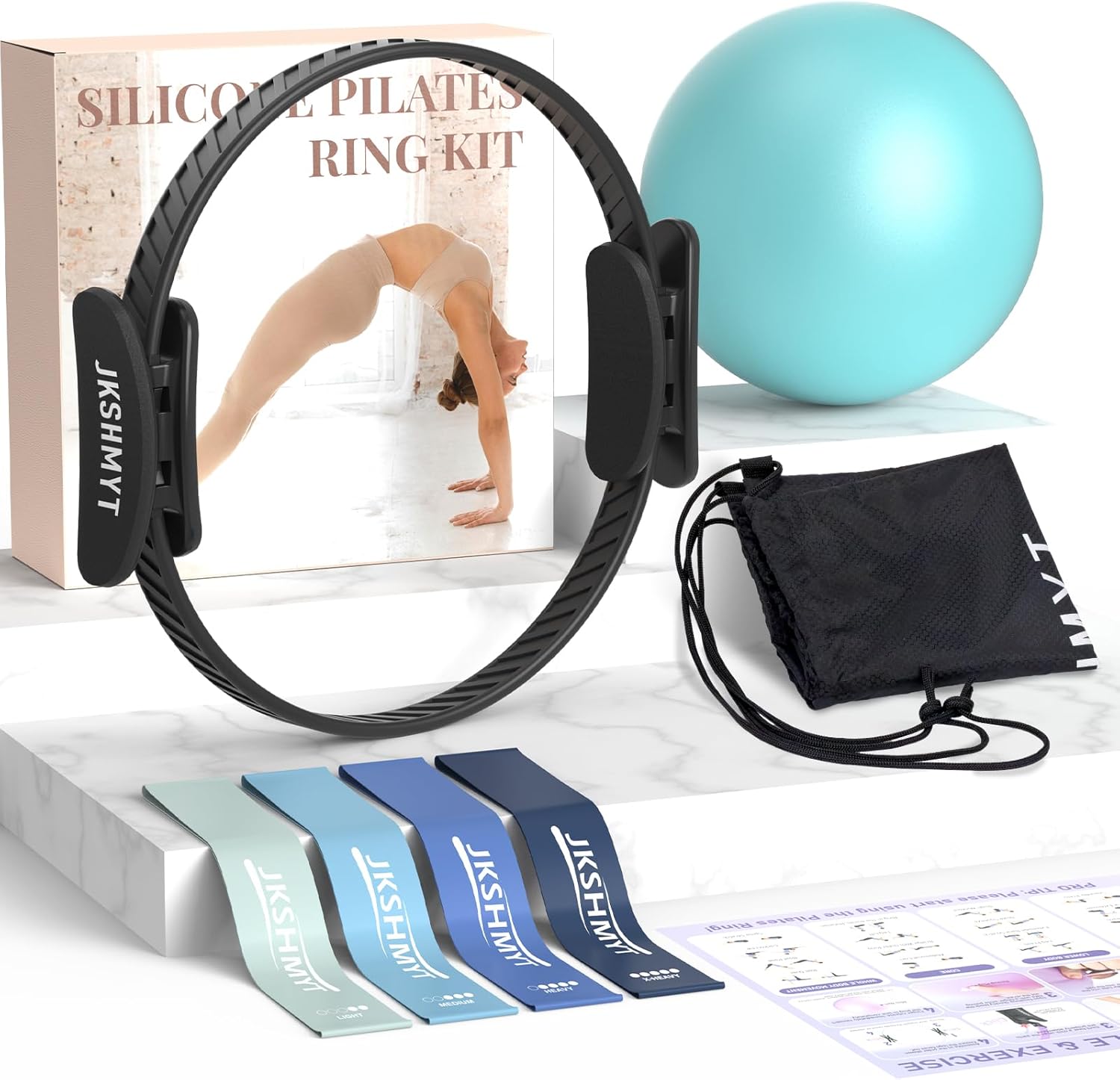 Pilates Ring Kit for Women, Pilates Equipment – 14.5" Home Magic Circle Workout with Pilates Ball, Resistance Bands, Better me Pilates Essentials Starter Set for Beginners Toning Shape Full Body