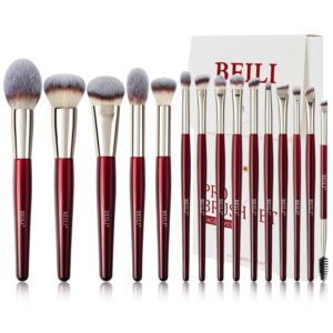 BEILI Makeup Brushes 15Pcs Professional Eyeshadow Brush Set Premium Synthetic Makeup Brushes for Liquid, Cream & Powder Eyeshadow
