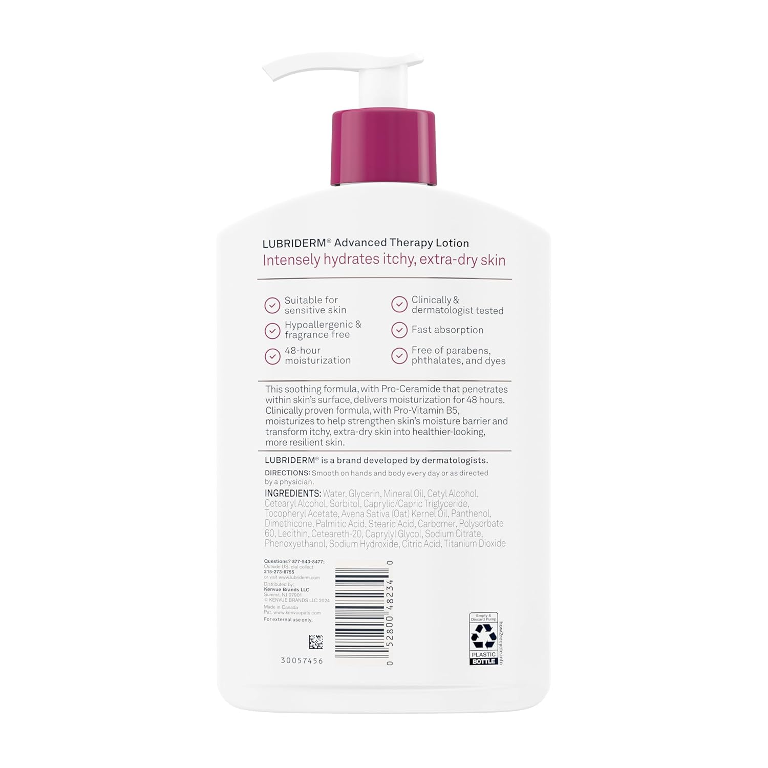 Lubriderm Advanced Therapy Fragrance Free Moisturizing Hand & Body Lotion + Pro-Ceramide, Intense Hydration for Itchy, Extra Dry, & Sensitive Skin, Non-Greasy, Hypoallergenic, 16 fl. oz - Image 8