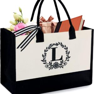 BeeGreen Embroidery Monogram Initial Tote Bag for Women Teacher Mom Friend Personalized Gift for Birthday Beach Wedding Work