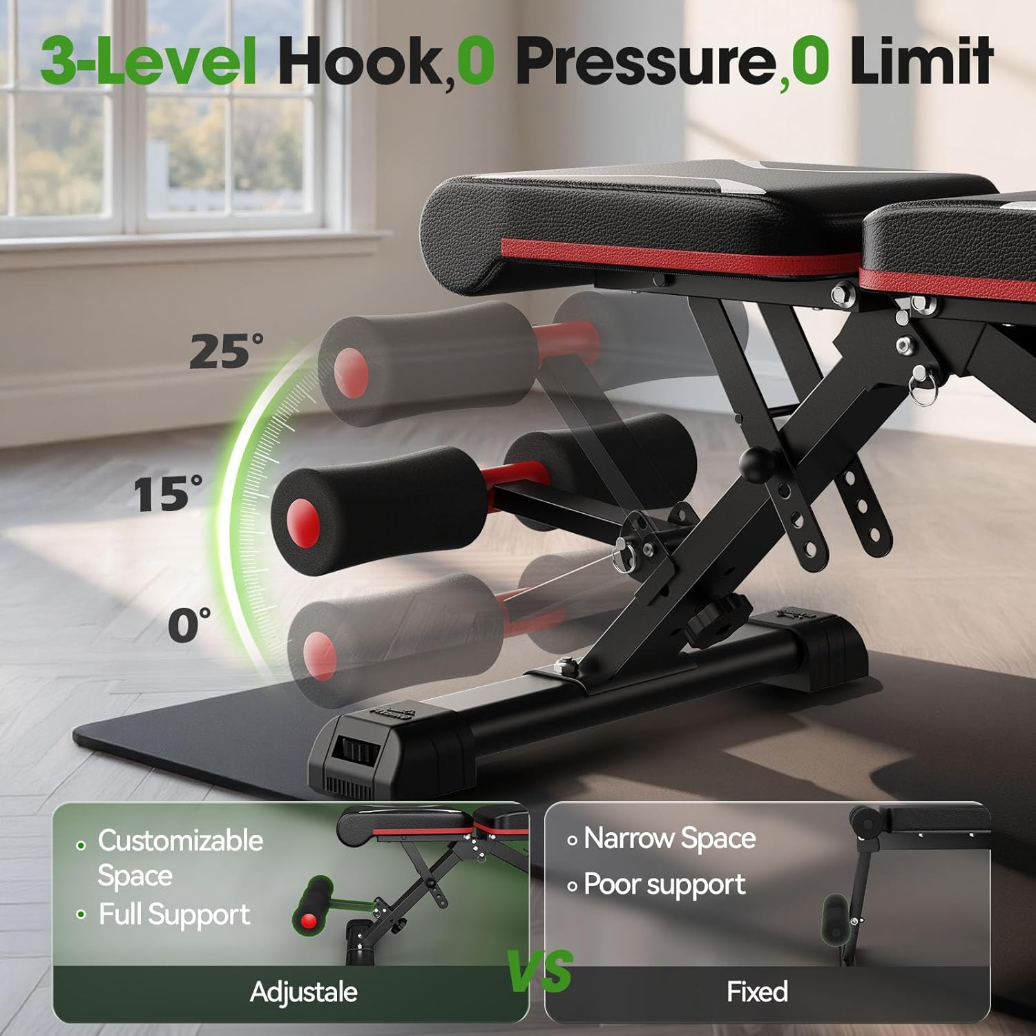 FLYBIRD WB3 Weight Bench up to 6'5", 750LBS Capacity Adjustable Weight Bench for Workout, 27LBS Sturdy Foldable Bench Press for Home Gym, 5X Stable Lifting Bench Incline Decline Flat Dumbbell Exercise - Image 5