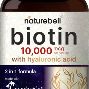 NatureBell Biotin 10000mcg + Hyaluronic Acid 25mg | 360 Coconut Oil Softgels, Premium Biotin Supplement for Hair Skin and Nails