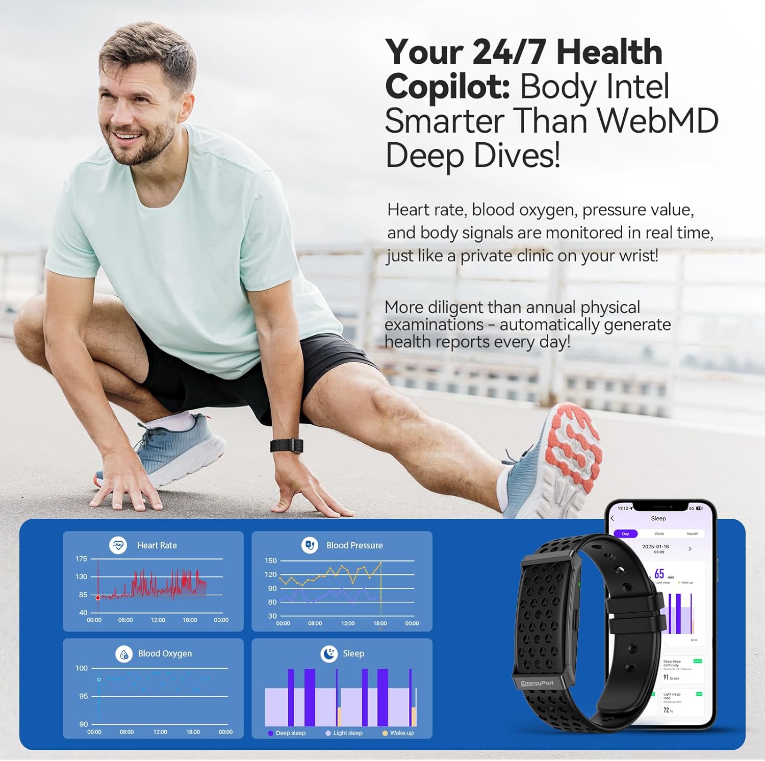 Smart Bracelet, Wearable Activity & Fitness Tracker Band, 24H Sleep Tracker, All-Day Continuous Heart Rate Blood Pressure Stress HRV Monitor, 173 Sport Modes Smart Wristband with Free APP Black - Image 6