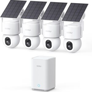 aosu SolarCam D1 Max 4-Cam Kit, 4K Solar Security Cameras Outdoor Wireless, 360° Pan & Tilt Coverage, Auto Tracking, Color Night Vision, No Subscription Required, Local Storage up to 1TB