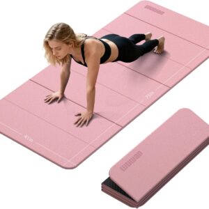 Foldable Yoga Mat Thick 10mm-WUWAN Extra Large Exercise Mat, TPE Material, Non-Slip Fitness Folding Mat Easy to Carry, Suitable for Home Workout Travel Pilates (75″ x40″,2/5″) (Blue)