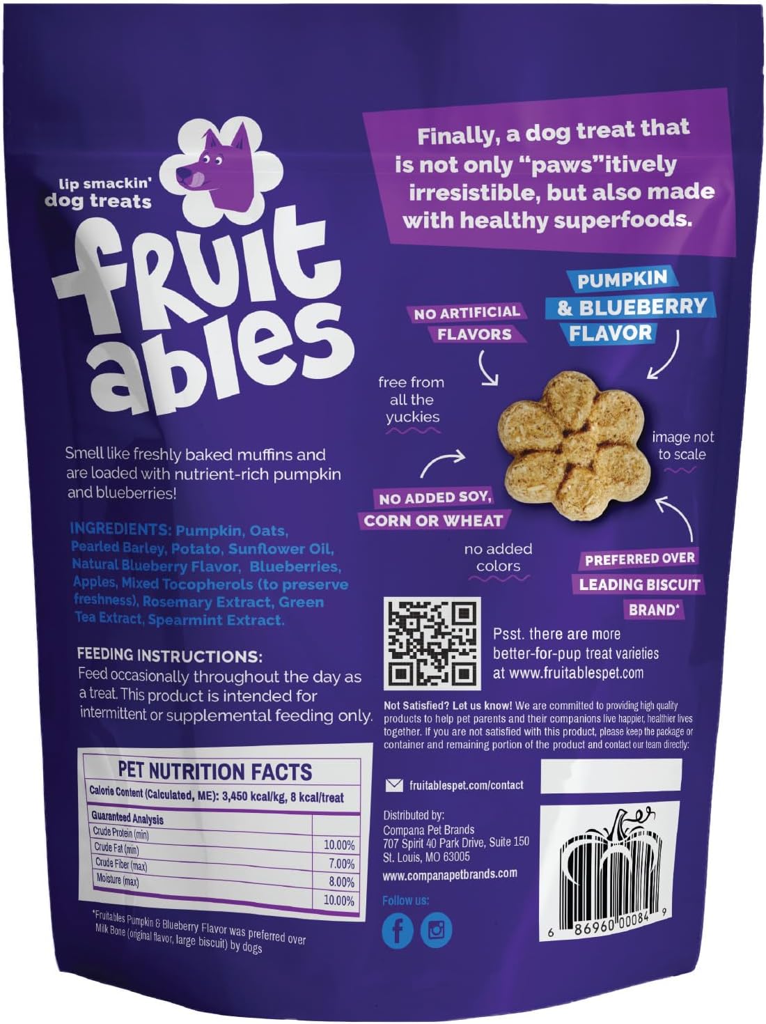 Fruitables Baked Dog Treats, Healthy Pumpkin Treat for Dogs, Low Calorie & Delicious, No Wheat, Corn or Soy, Made in the USA, Pumpkin and Blueberry Flavor, 12oz - Image 12