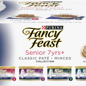 Purina Fancy Feast High Protein Senior Wet Cat Food Variety Pack, Senior 7+ Chicken, Beef & Tuna Feasts – (2 Packs of 12) 3 oz. Cans