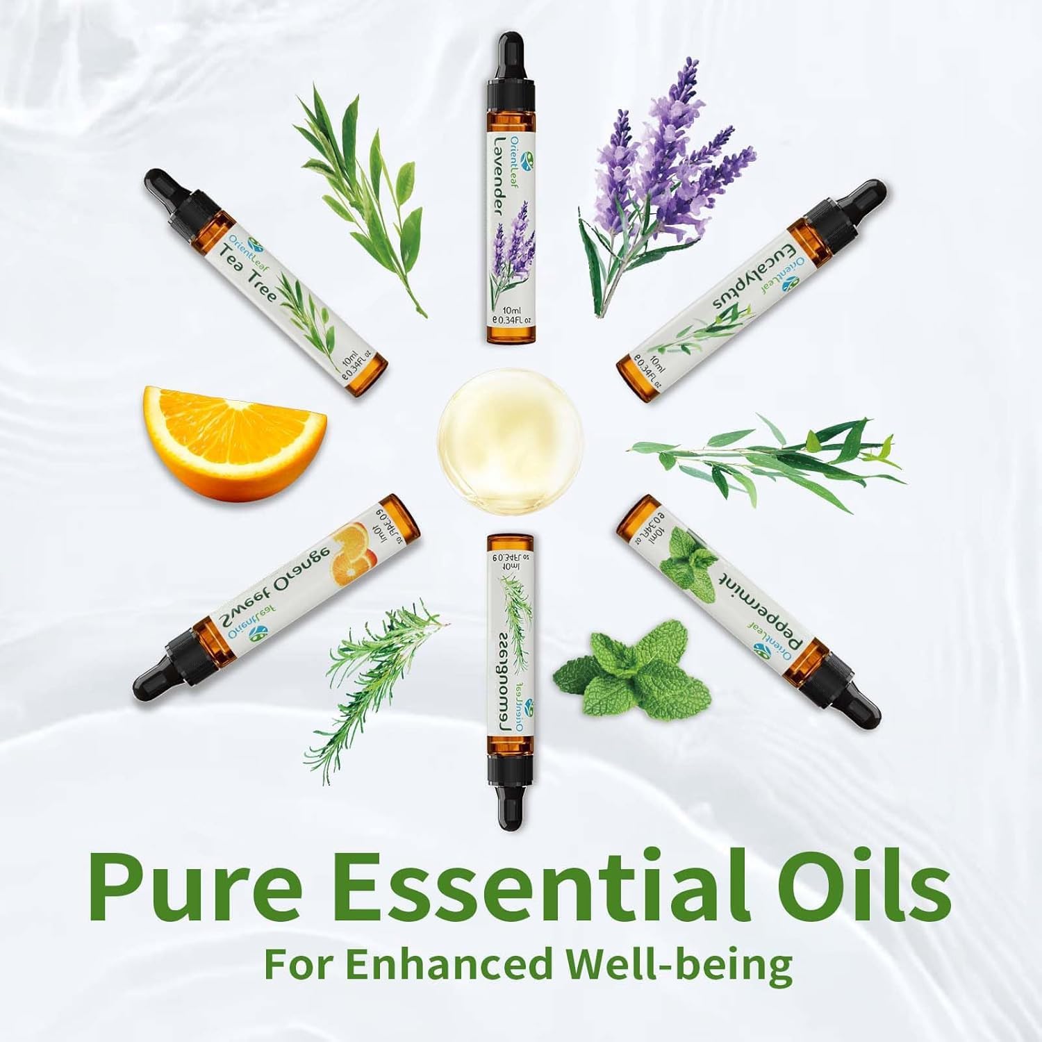 ORIENTLEAF Essential Oils Set for Diffusers, Aromatherapy Essential Oils Gifts for Women and Girls, Lavender, Eucalyptus, Lemongrass, Sweet Orange, Peppermint, Tea Tree (6x10ml) - Image 3