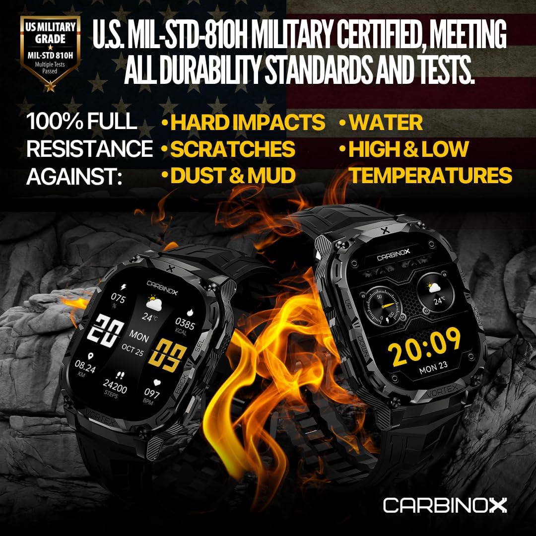 CARBINOX Vortex Smartwatch (Answer/Make Calls), Military-Grade Rugged Fitness Tracker, IP69K Waterproof, Sport Design for Active Lifestyles - Image 3