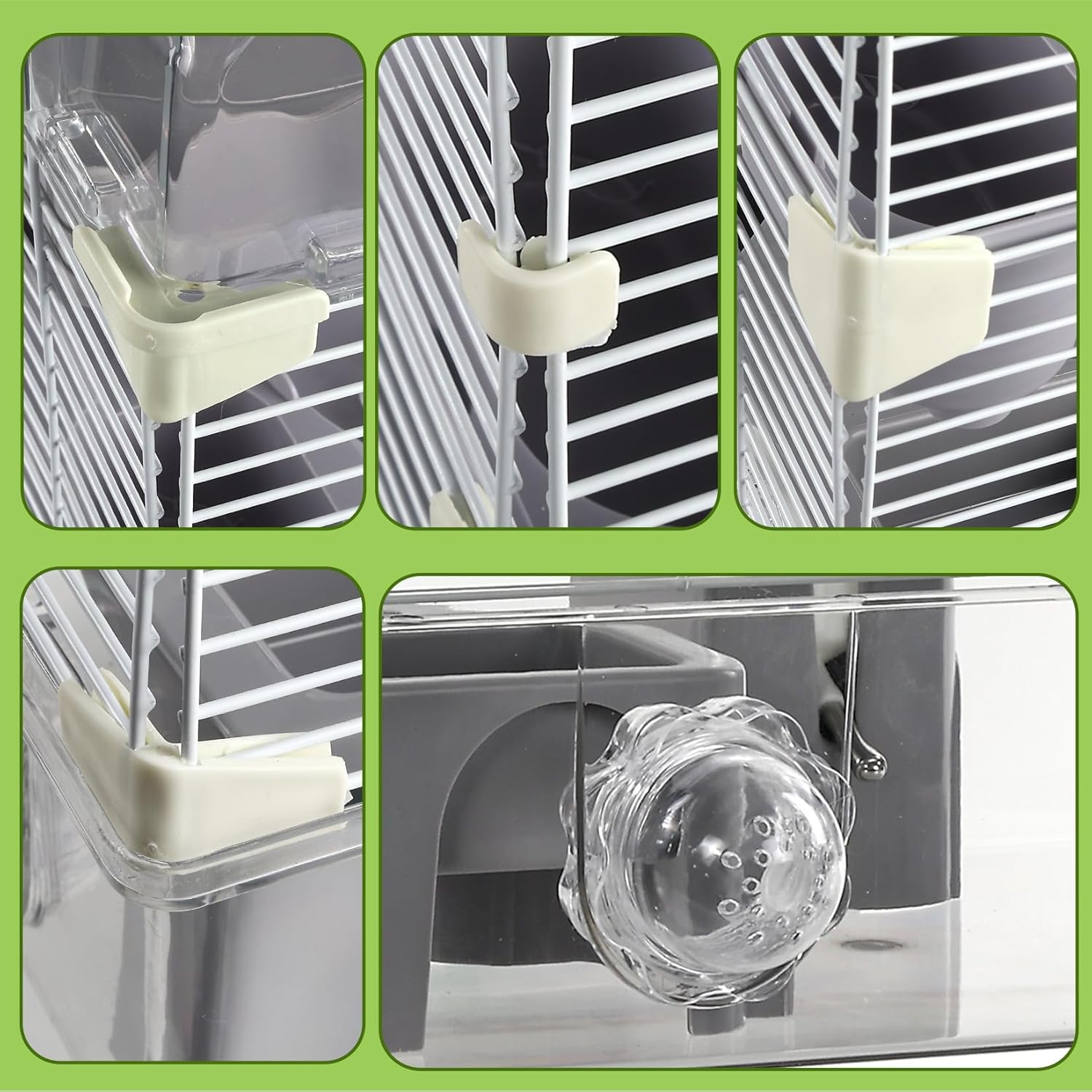 3-Tier Hamster Cage Starter Kit 18″Lx11″Wx23″H for Dwarf Hamsters Only with 2 Platforms, 3 Tube Ports, Bathtub, Food Bowl, Steps, 2 Silent Wheels, 3 Doors, House, Water Bottle - Image 8