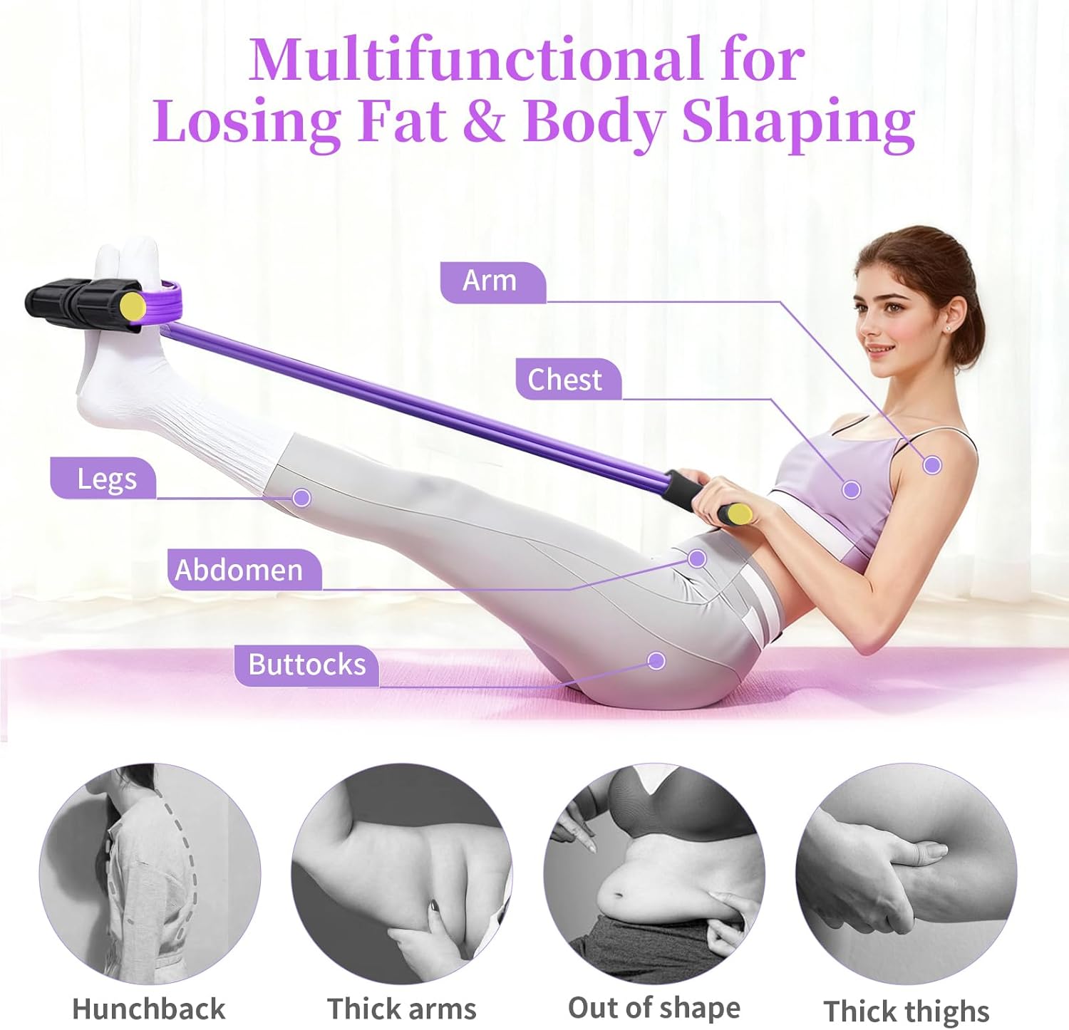 Pedal Resistance Bands with Handles, Upgrade 6-Tubes Manual Tension Training Pedal, Natural Rubber Foot Pedal Resistance Bands, Multifunction Fitness Bands for Abdomen, Waist, Arm, Leg - Image 6