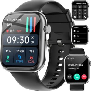 Smart Watches for Men Women with Bluetooth Calls,1.83″ HD,7 Day+ Battery Fitness Tracker with SpO2/HR/Sleep/BP Monitor,110+ Sports Activity Trackers,IP68 Smart Watches for Android iOS Black