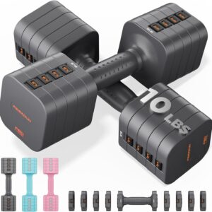 FEIERDUN DB3 5-in-1 Adjustable Dumbbell Set of 2, 12LBS/20LBS Hand Weights for Women, Men, 1s-Adjust Dual-Stable Dumbbell Set for Women Home Gym & Outdoor