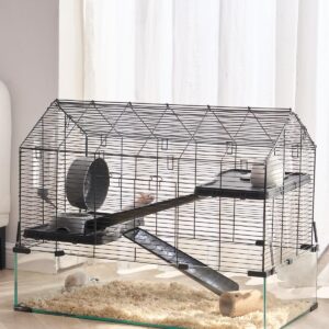 VEVOR Hamster Cage, 360° Viewing Transparent Hamster Habitats, Small Animal Cage, 29.5 x 17.3 x 24 in, Ventilated Pet Mouse Cages with Water Bottle, Portable Hamster House for Rats, Guinea Pigs