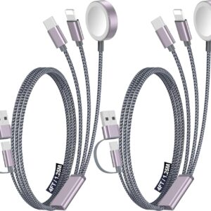 2Pack Multi Charging Cable Cord for Travel Vacation Essentials,Apple Watch Charger,iPhone 17 Charger,[3-in-2] USB A/Type C/Lightning Cable for iWatch,iPhone 17-11,Xbox Series X&S,Airpods,Home,Office