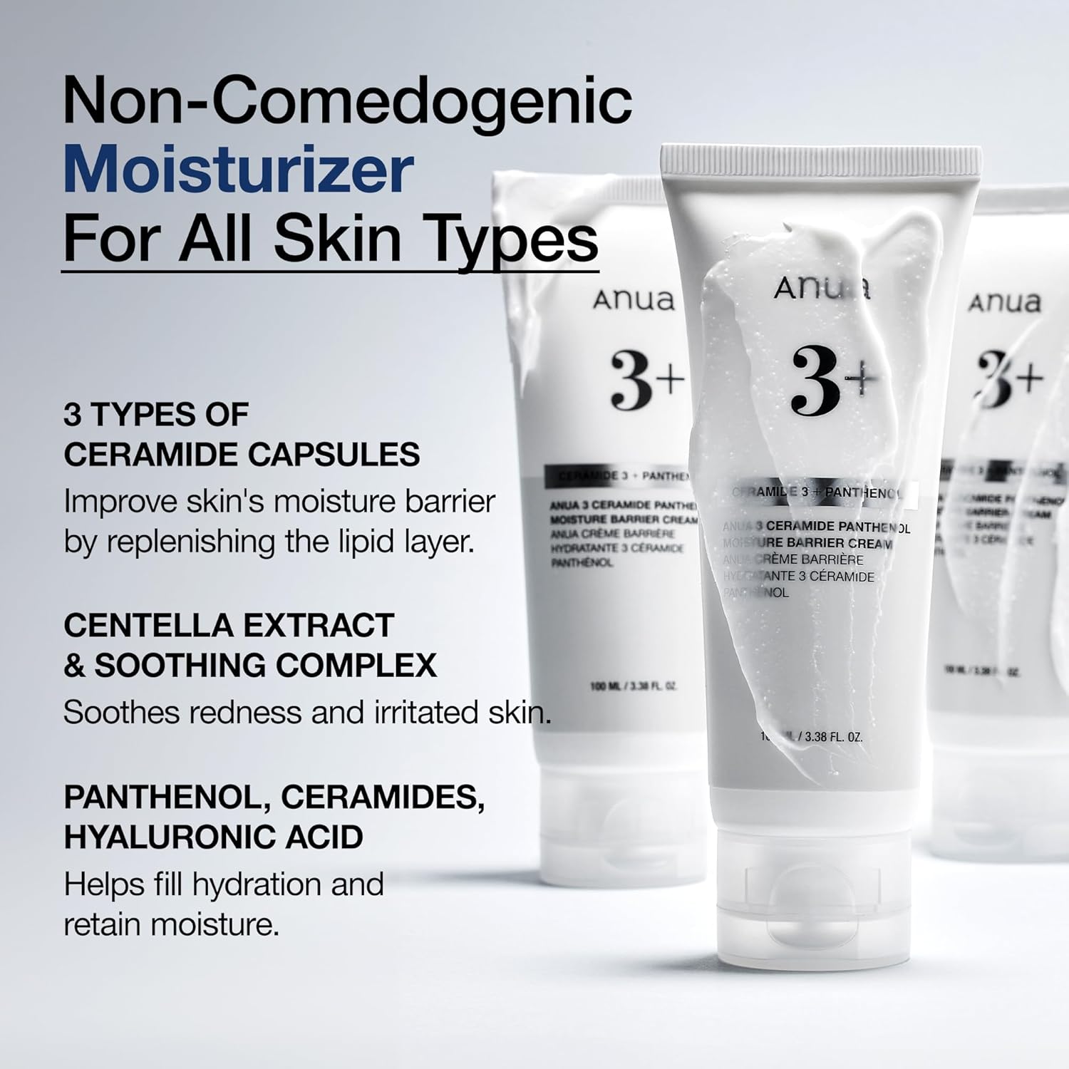 ANUA 3 Ceramide Panthenol Moisture Barrier Cream, Hydrating Daily Face Moisturizer for All Skin Types, Soothing, Non Comedogenic, with Centella for Skin Barrier, Korean Skincare, 3.38 fl oz. - Image 3