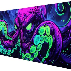 Octopus Desk Mat Gaming Mouse Pad Neon Cthulhu Monster Cool XL Mouse Pad Large Mousepad Extended Laptop Keyboard Mat Gaming Desk Pad Mouse Mat Office Computer Keyboard Laptop Home 31.5″x11.8″