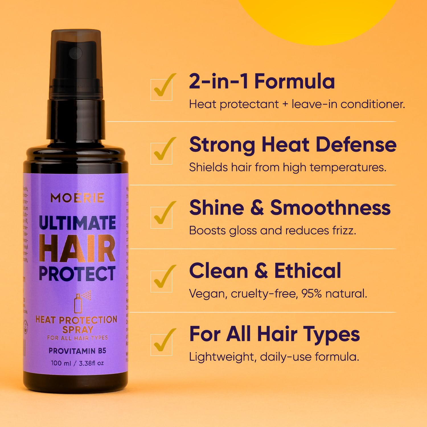 Moerie Hair Heat Protectant Spray – Thermal Protection Mist up to 450°F – Lightweight Anti-Frizz Heat Protector for Flat Iron, Curling Iron & Blow Dryer – Safe for All Hair Types - Image 2