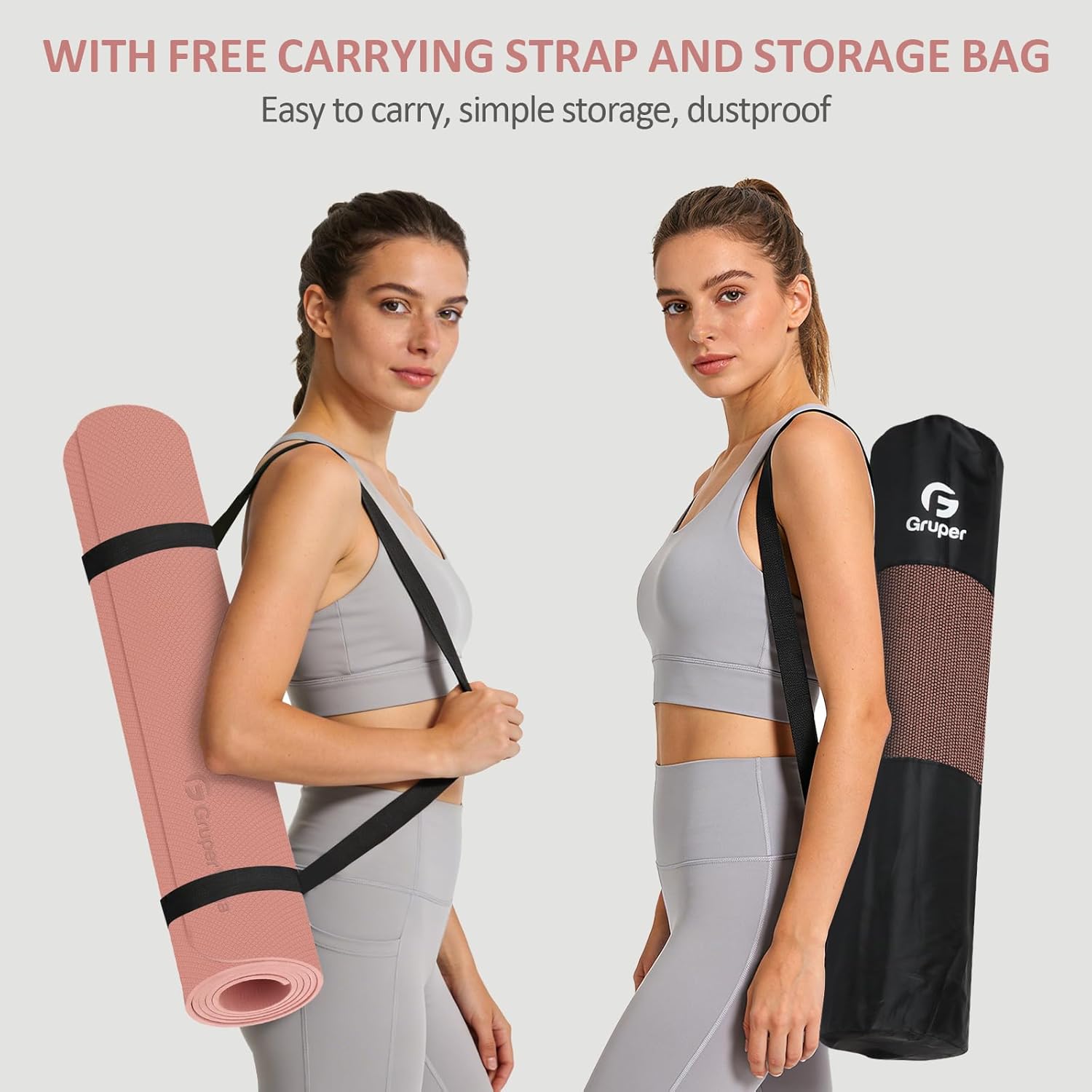 Gruper Yoga Mat Non Slip, 72"L x 24"W x 0.24"/0.32"TH, Anti-Tear Exercise Mat with Carrying Strap and Bag, Pro TPE Yoga Mats for Women, Workout Mats for Home, Pilates and Floor Exercises - Image 6