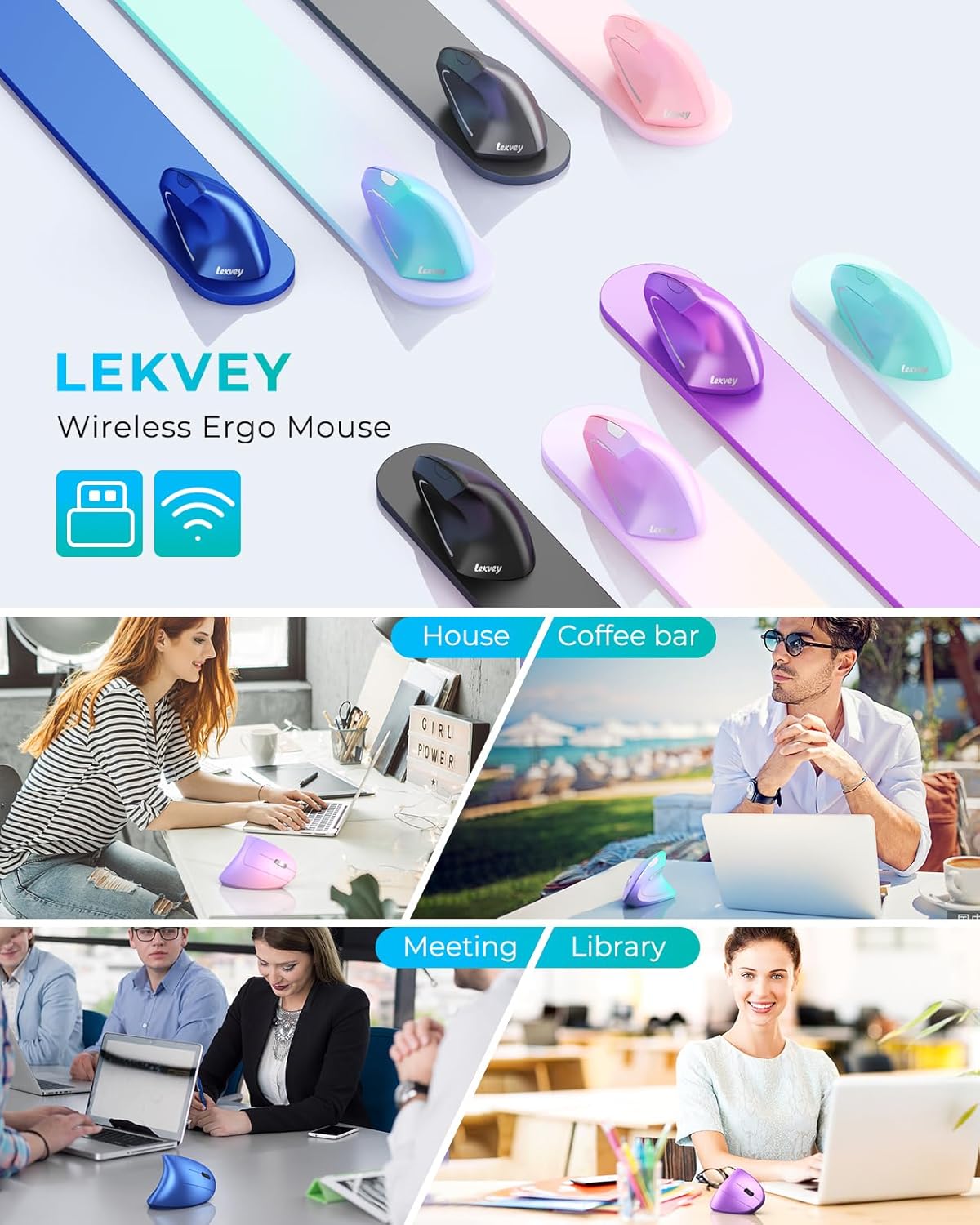 Lekvey Ergonomic Mouse, Vertical Wireless Mouse, Rechargeable 2.4G Optical Carpal Tunnel Mice with USB Receiver: 1000/1200/1600 DPI, 6 Buttons, for Laptop, Computer, Mac, PC, Desktop, Notebook, White - Image 7