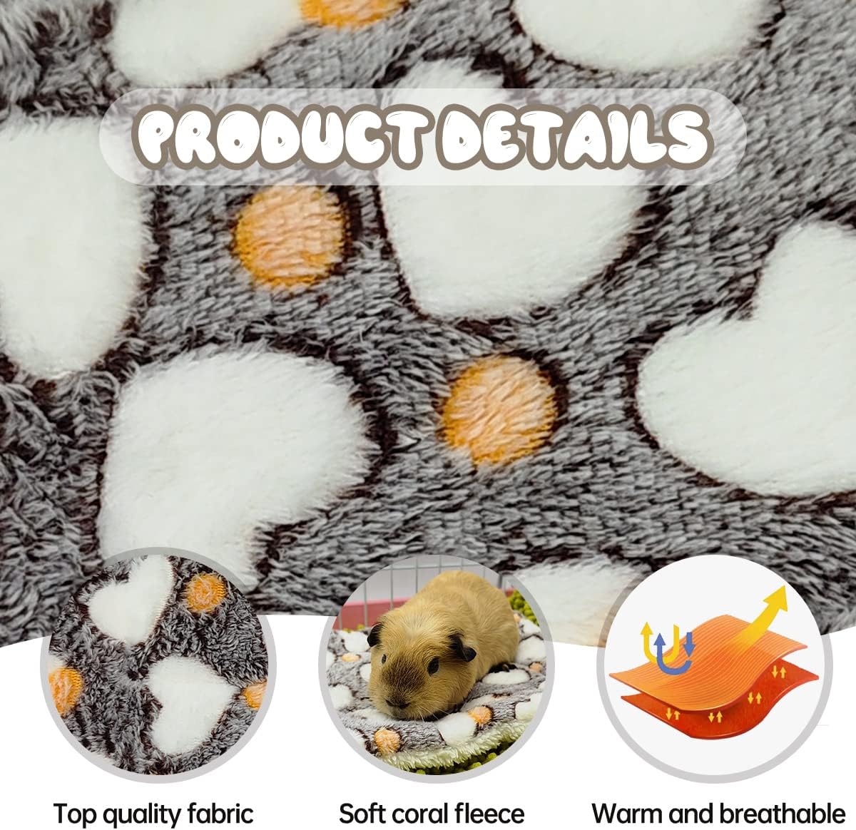 EAEDMY 4 Pieces Guinea Pig Bunny Comfortable Bed Mats Pads, Rabbit Warm Soft Bed, Hamster Bedding Pad Mats for Small Animals Chinchilla Hedgehog Baby Cats (11.8"x9.1", 1.Hearts Pattern) - Image 4