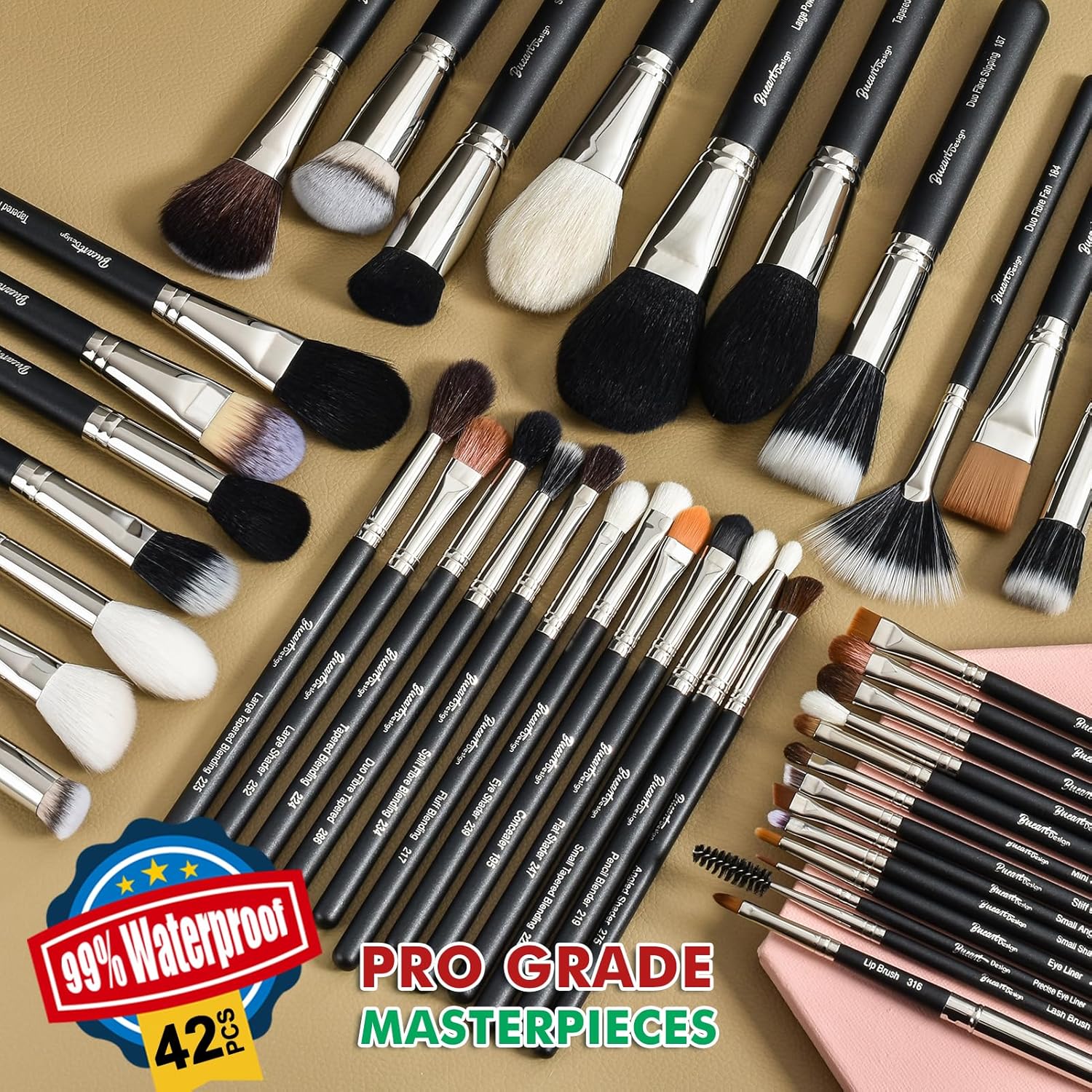 Makeup Artist MUST HAVES 42Pcs Makeup Brushes Set with Real Natural Goat Hair By BUEART DESIGN (42Pcs Matte Pearl Black) - Image 2