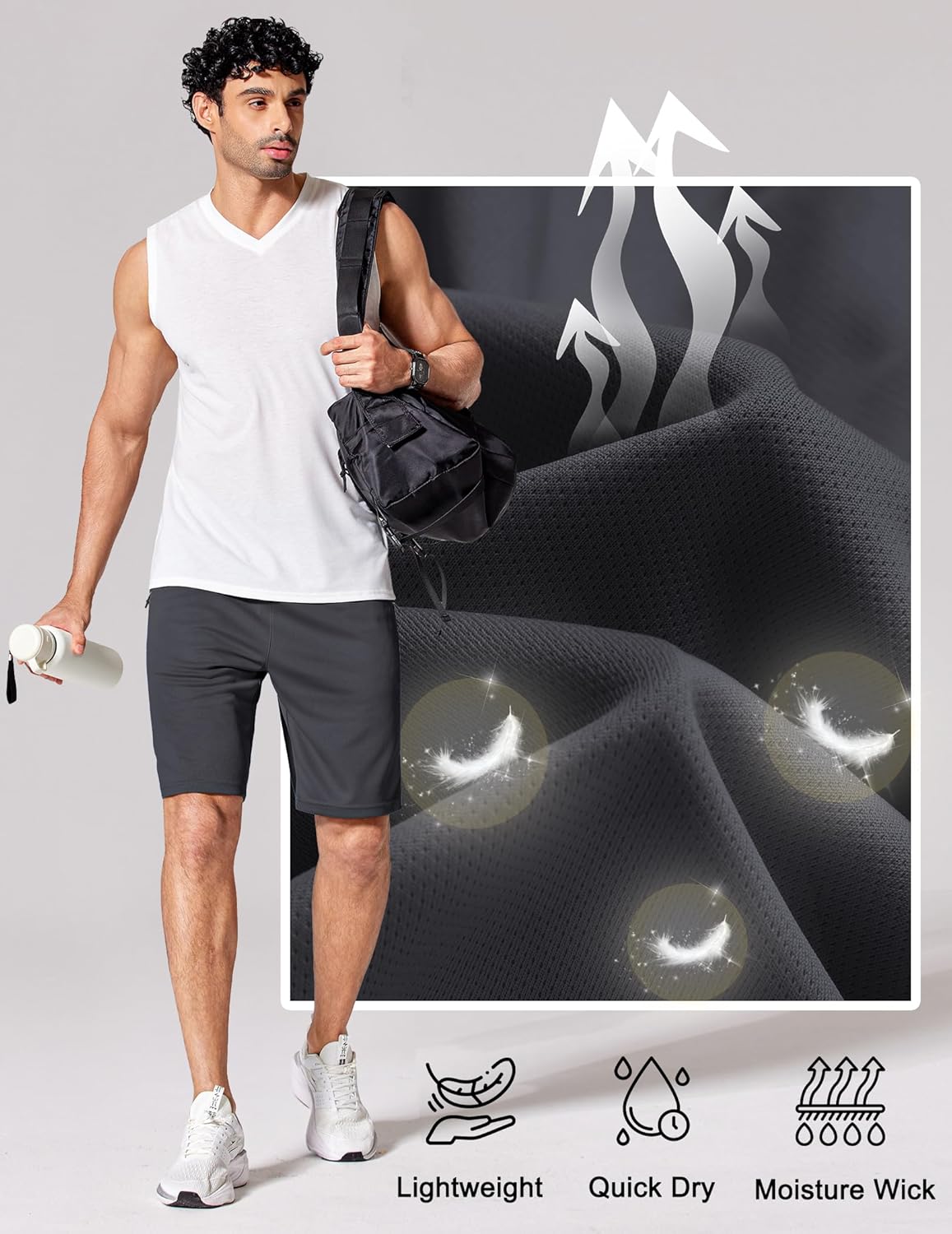 COOFANDY Mens Athletic Running Shorts 9" Lightweight Quick Dry Drawstring Mesh Gym Shorts with Zipper Pockets - Image 5