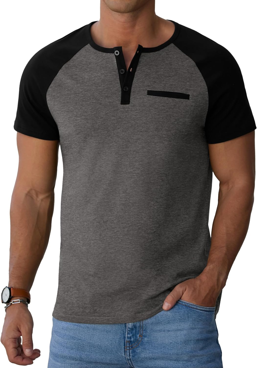 Sailwind Men's Cotton Henley Short Sleeve Casual T-Shirts with Pocket - Image 2