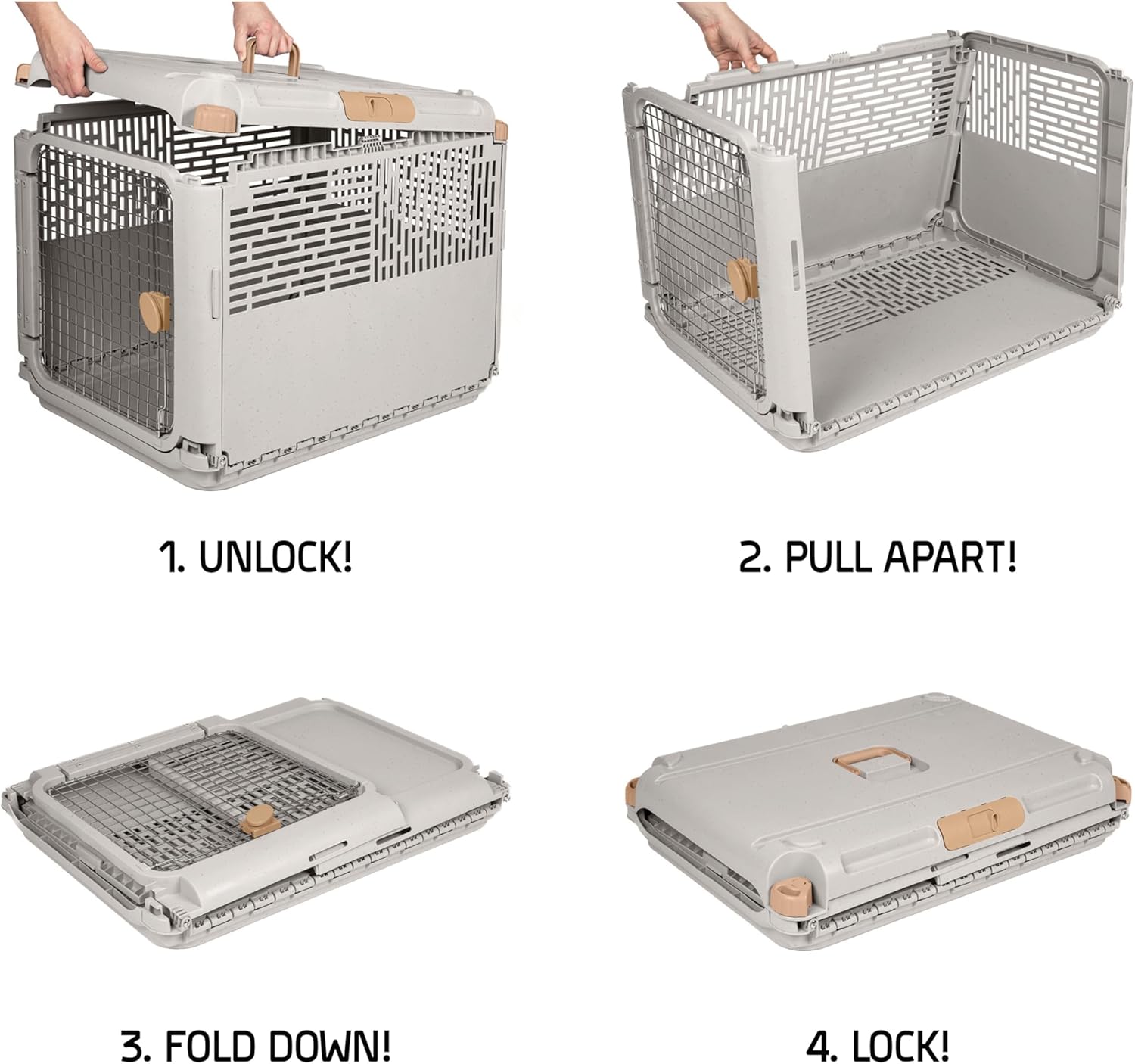 SportPet Designs Collapsible Medium Pet Travel Carrier (Tan), Hard-Sided Kennel for Medium Dogs, Puppies, Cats, Kittens, Animals up to 50lbs, Washable Home & Outdoor Pet Crate, 30.6"L x 22"W x 23.25"H - Image 6