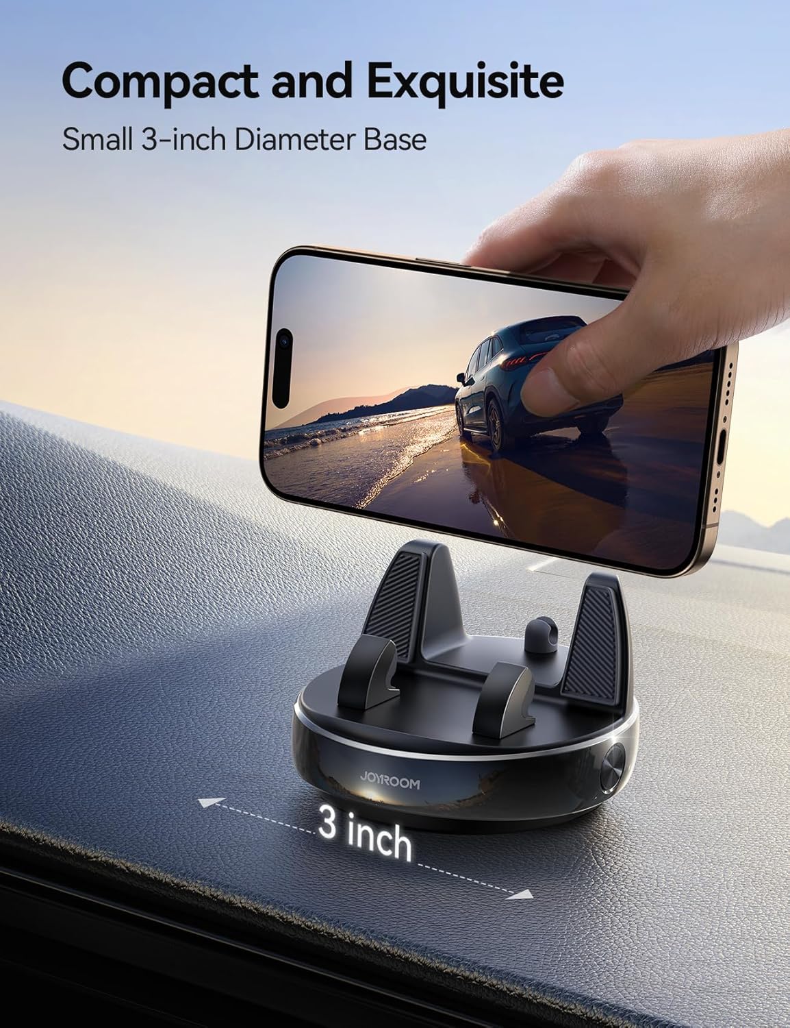 JOYROOM Car Phone Holder Mount, 360° Adjustable & Avoid Sun Glare Phone Holder for Car, Slip Free Spring Snap Design Dashboard Phone Stand, Compatible with Smartphones, GPS Devices - Image 2