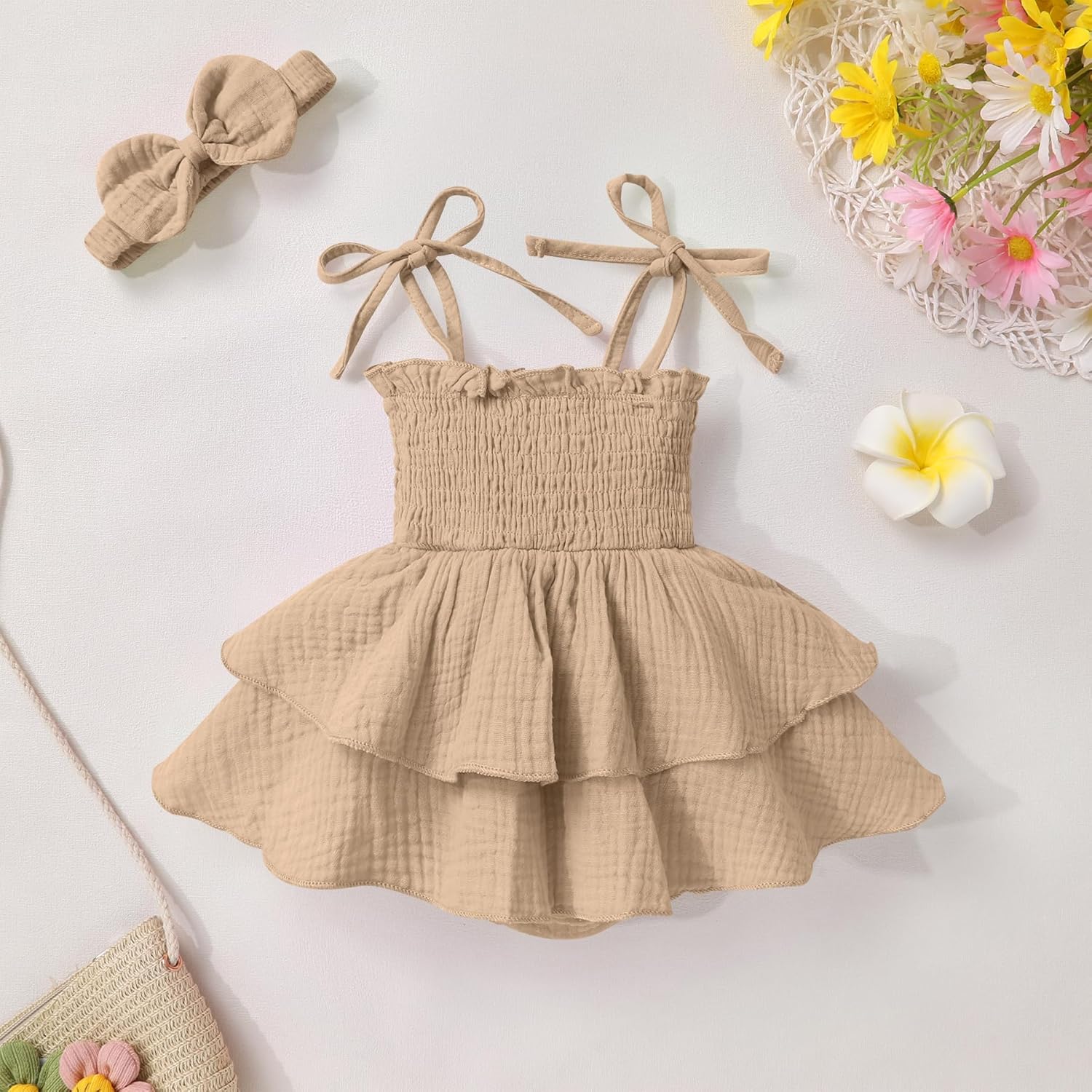 YOUNGER TREE Baby Girl Clothes Infant Summer Romper Dress Sleeveless Bodysuit Jumpsuit with Headband Toddler Outfits - Image 3