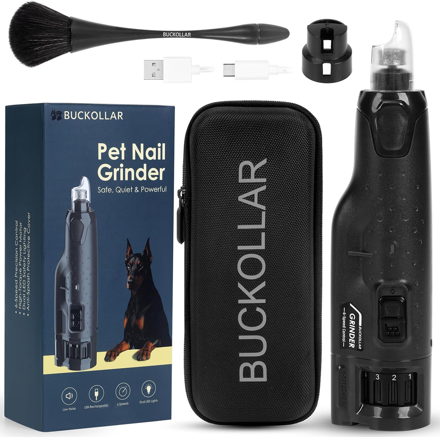 6-Speed Quiet Dog Nail Grinder with LED Light, Low-Vibration Electric Pet Nail Trimmer for Dogs and Cats, Safe Grooming Kit for Beginners, Complete Set with Storage Case - Image 9