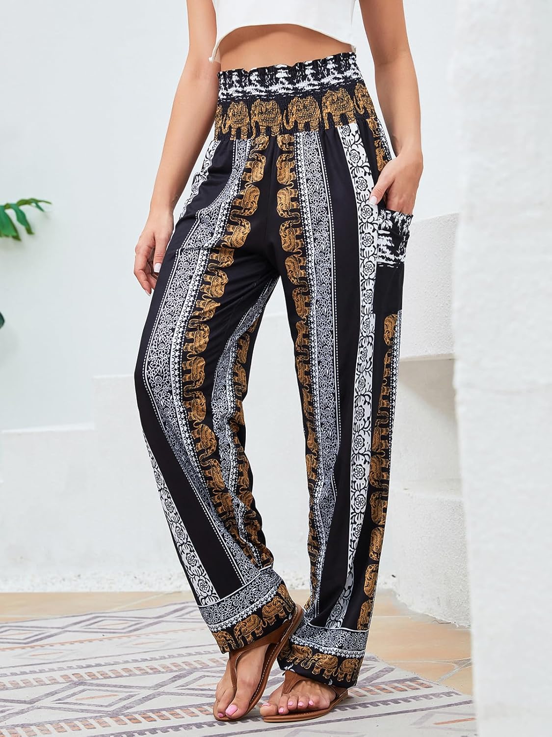 QIANXIZHAN Women's Harem Pants, High Waist Yoga Boho Trousers with Pockets - Image 8