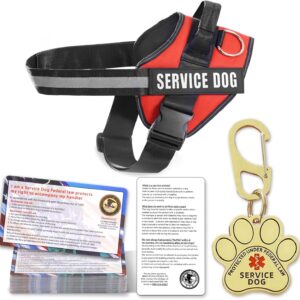 Opstin Service Dog Vest, ID Tag + 50 ADA Information Cards, Service Dog Harness in Sizes X Small to XX Large, Metal Dog Tag has Ruggedized Clip, 2-Sided Service Animal Cards,ESA Accessory Set Small