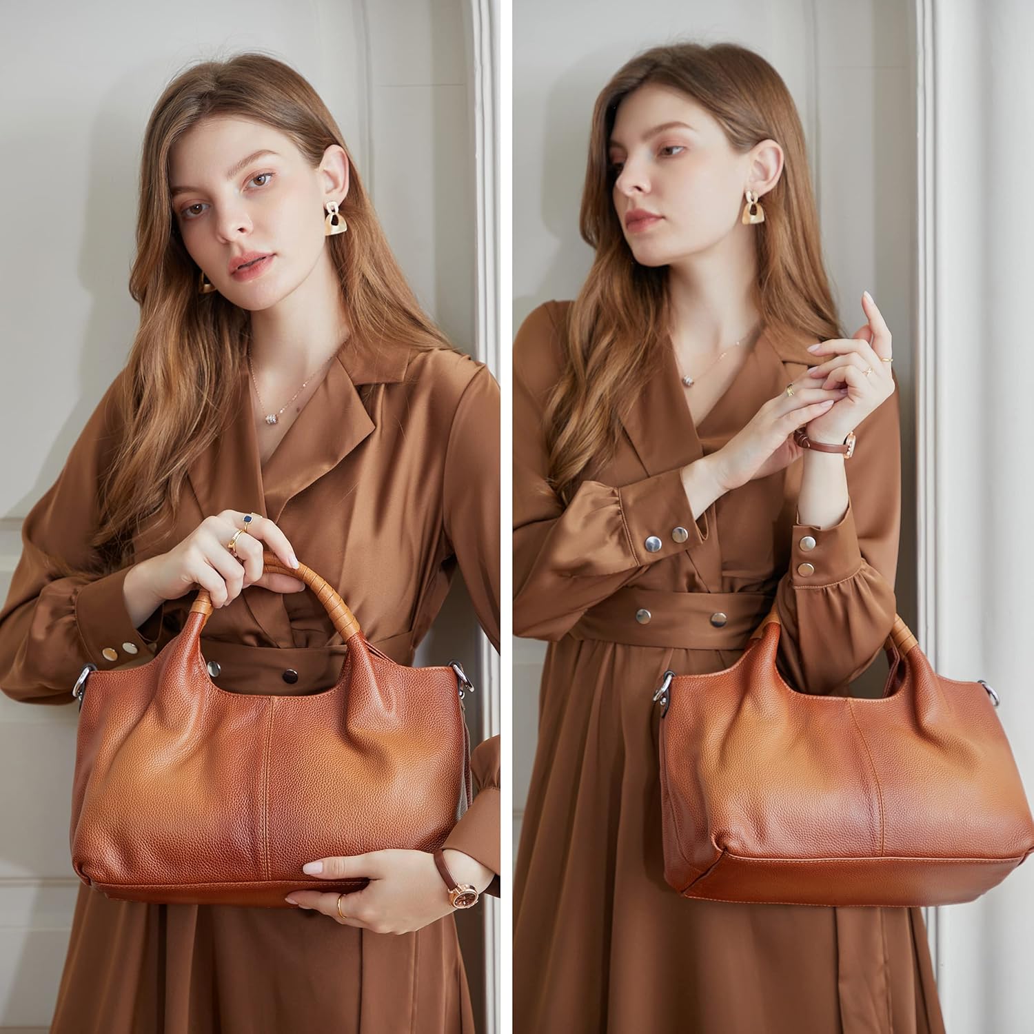 Iswee Genuine Leather Shoulder Bags Purses and Handbags for Women Satchel Designer Cross Body Hobo Medium Size Tote - Image 2