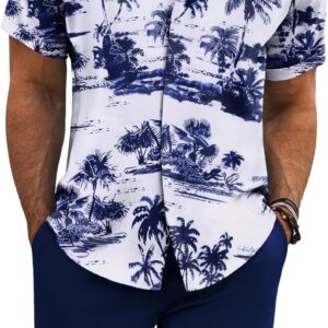 COOFANDY Men’s Summer Beach Outfits 2 Piece Short Sleeve Shirts and Shorts Vacation Texture Linen Sets for Men