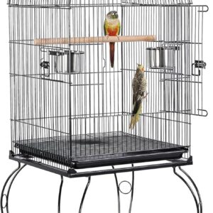 Yaheetech 59-Inch Rolling Standing Medium Dome Open Top Bird Cage for Parrots Cockatiels Sun Conures Parakeets Lovebirds Budgies Finches Canary Pet Bird Cage with Removable Stand