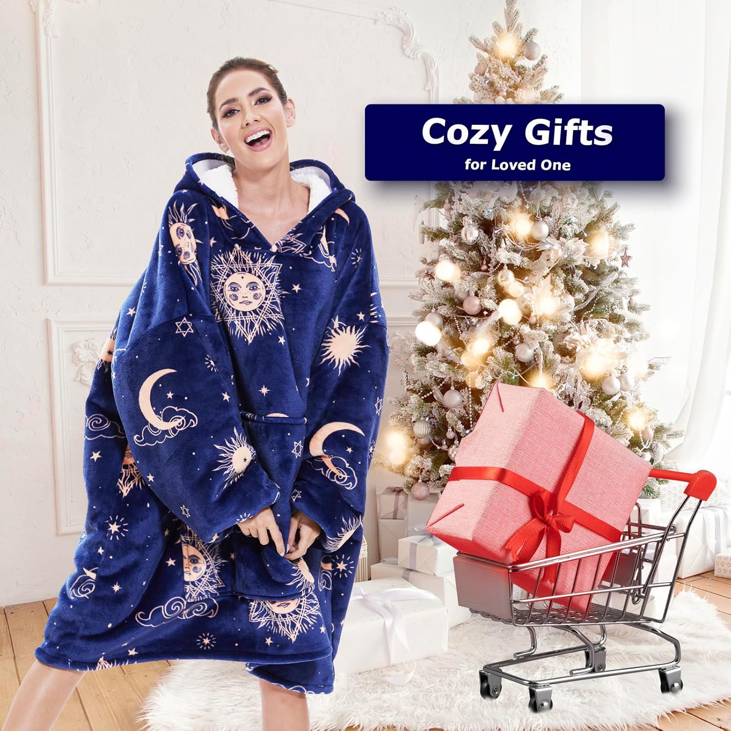 THREE POODLE Wearable Blanket Hoodie for Women, Oversized Sherpa Sweatshirt Blanket for Adults Men, Cozy Hooded Blankets, Gifts for Teen Girls Women Mom Sister - Image 5