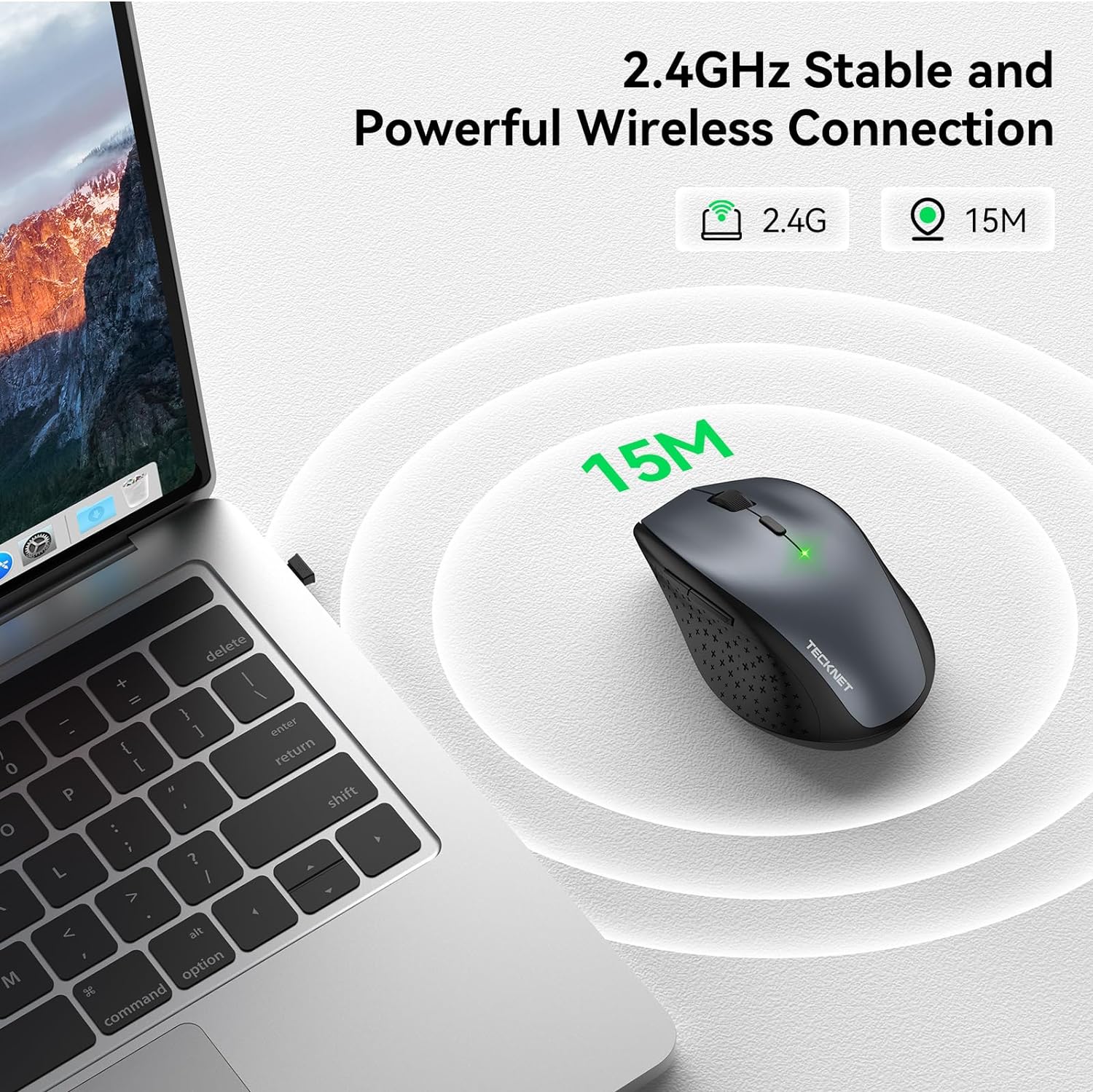 TECKNET Wireless Mouse, 2.4G USB Computer Mouse with 6-Level Adjustable 4800 DPI, Silent Quiet Click,30 Months Battery, Ergonomic Grips, 6 Buttons Portable for PC, Chromebook, Mac - Grey - Image 5