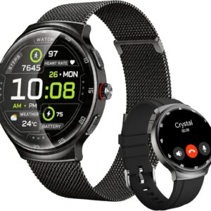 Smart Watches for Men Women, 1.43” AMOLED Touchscreen Smartwatch for Android & iPhone, 150+ Sports Modes, Waterproof Fitness Tracker, Heart Rate/SpO2/Stress/Sleep Monitor, 2 Bands, Black