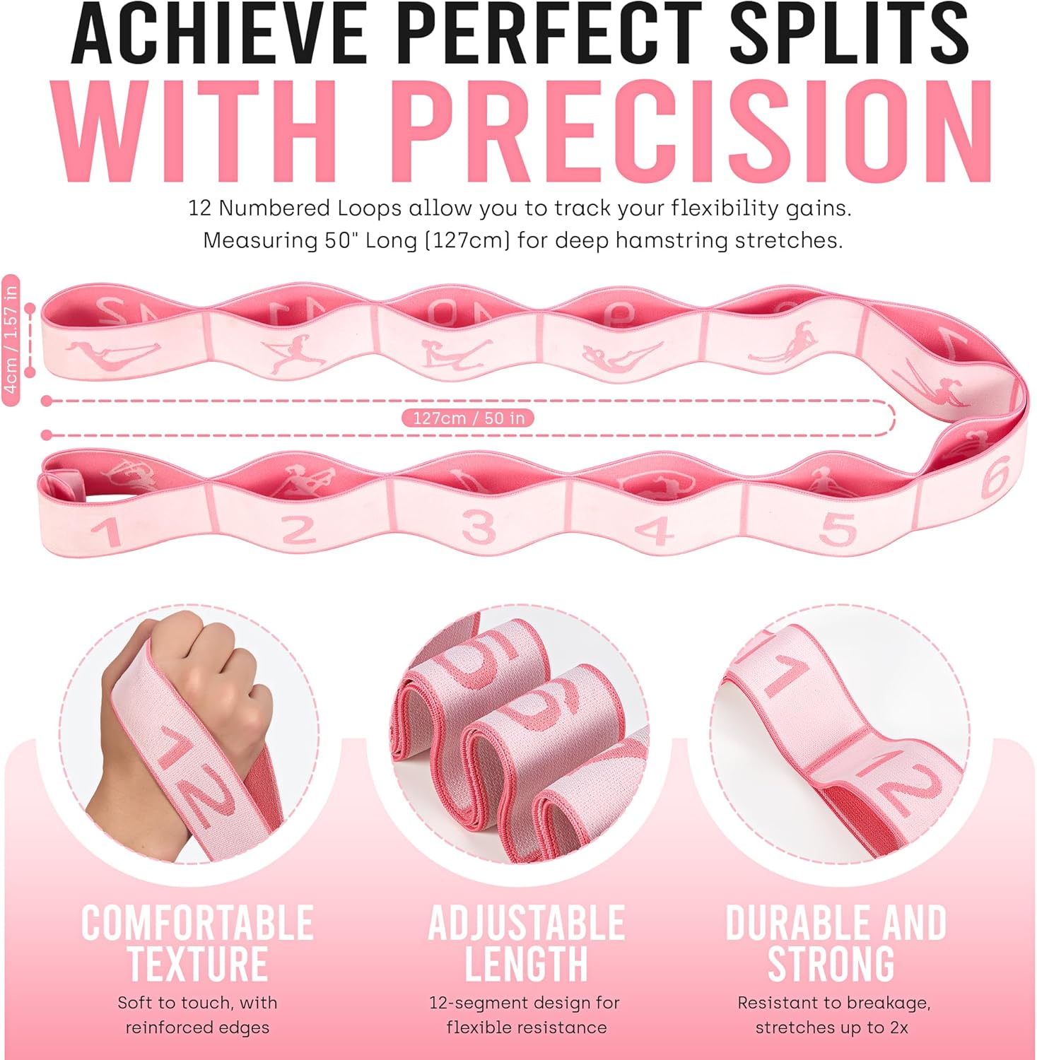 Resistance Bands, Stretch Band for Exercise, Physical Therapy, Rehab & Flexibility, Home Gym Equipment for Yoga, Pilates, Dance, Gymnastics, Number Loop Elastic Strap for Leg and Hip Stretches - Image 4