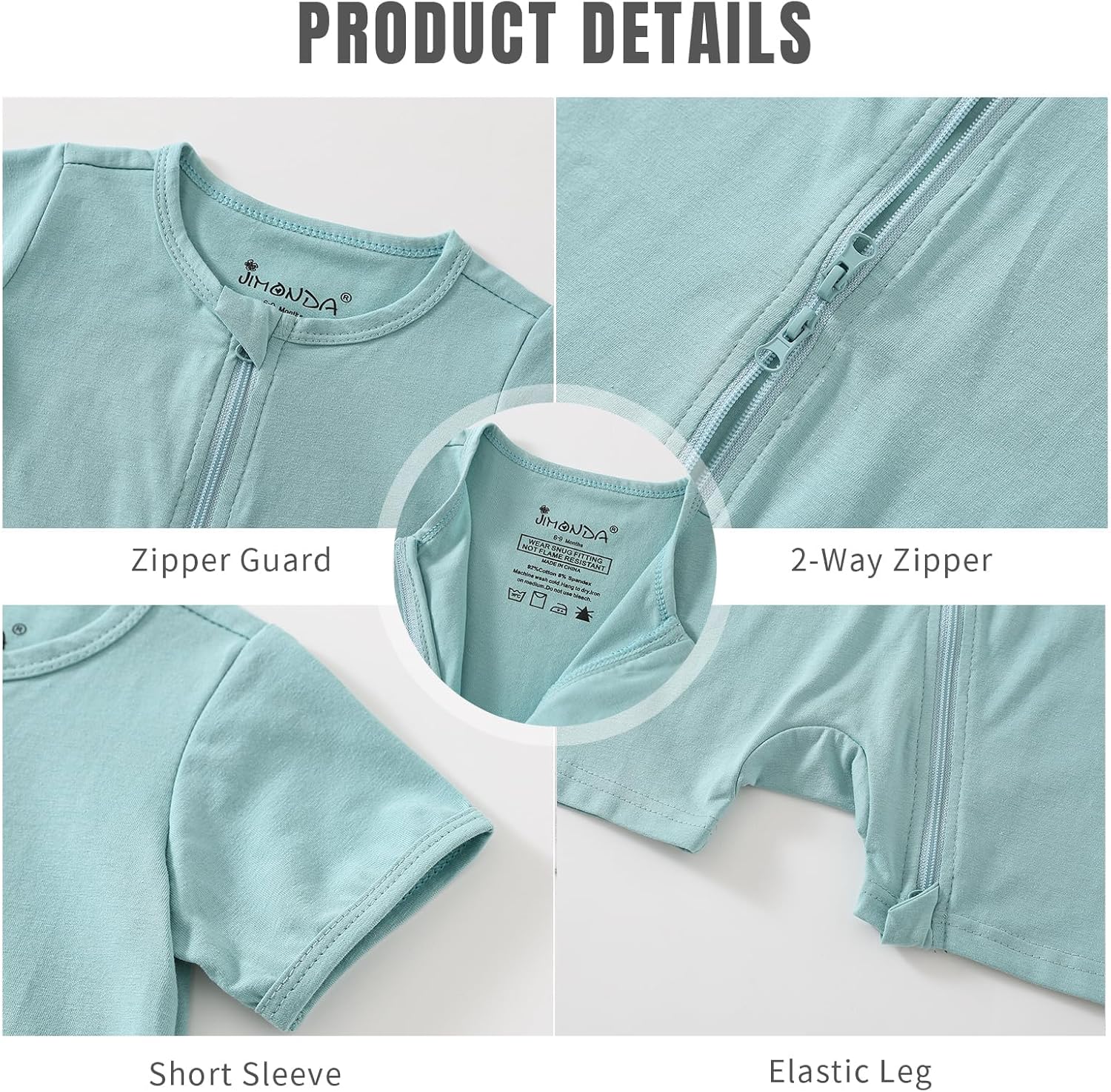 Jimonda Baby Rompers Cotton Baby Boys Baby Girls Short Sleeve Sleepers Pjs Two Way Zipper One-piece Neutral Sleep and Play - Image 5