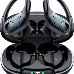 occiam Active Noise Cancelling Earbuds Wireless Bluetooth Headphones Ear Buds 90Hrs Playback Stereo Bass Earphones with Mic Over-Ear Hooks IPX7 Waterproof Headset for Work Sports Running Matte Black
