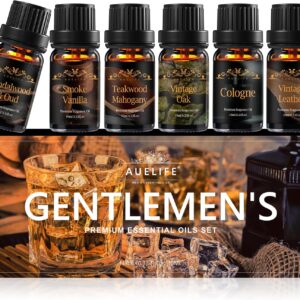 Men Essential Oils Set for Diffuser, Father’s Day Gift for Men – 6x10ml Masculine Fragrance Oils for Candle Making, Scented Oil Gift Set, Mahogany, Sandalwood, Cologne, Smoke Vanilla, Oak, Leather