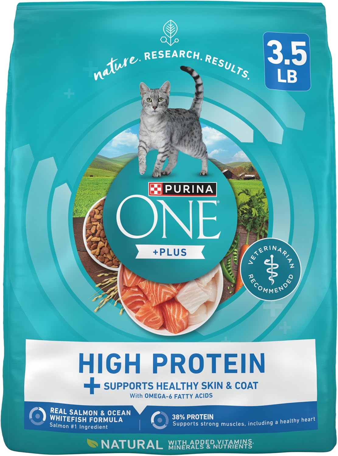 Purina ONE Plus High Protein Cat Food Dry Salmon and Ocean Whitefish Cat Skin and Coat Health Formula - 3.5 lb. Bag